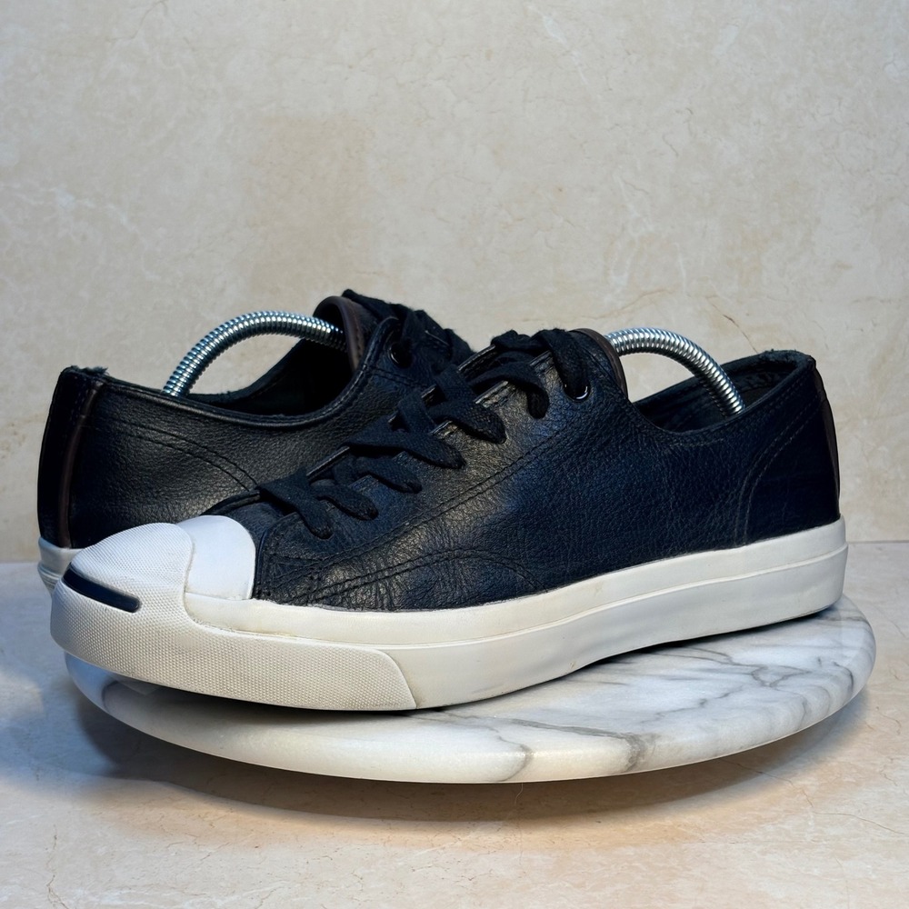 Converse Jack Purcell Black Tumbled Leather Cork Insole Sneakers 149933C Mens 10